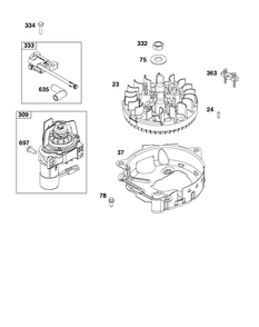 Flywheel, Ignition, And Starter Group Diagram and Parts List for 125P0B-0084-H5 100000 - 19Z999 Briggs and Stratton Engine